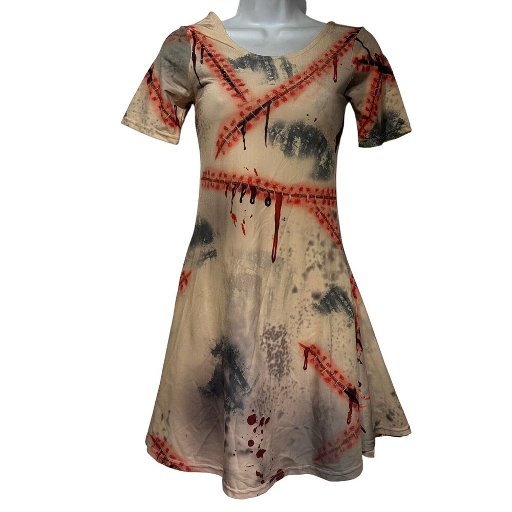 Dolls Kill Creepy Schoolgirl Bloody Scar Nude Zombie Horror Dress Size XS - Picture 5 of 9
